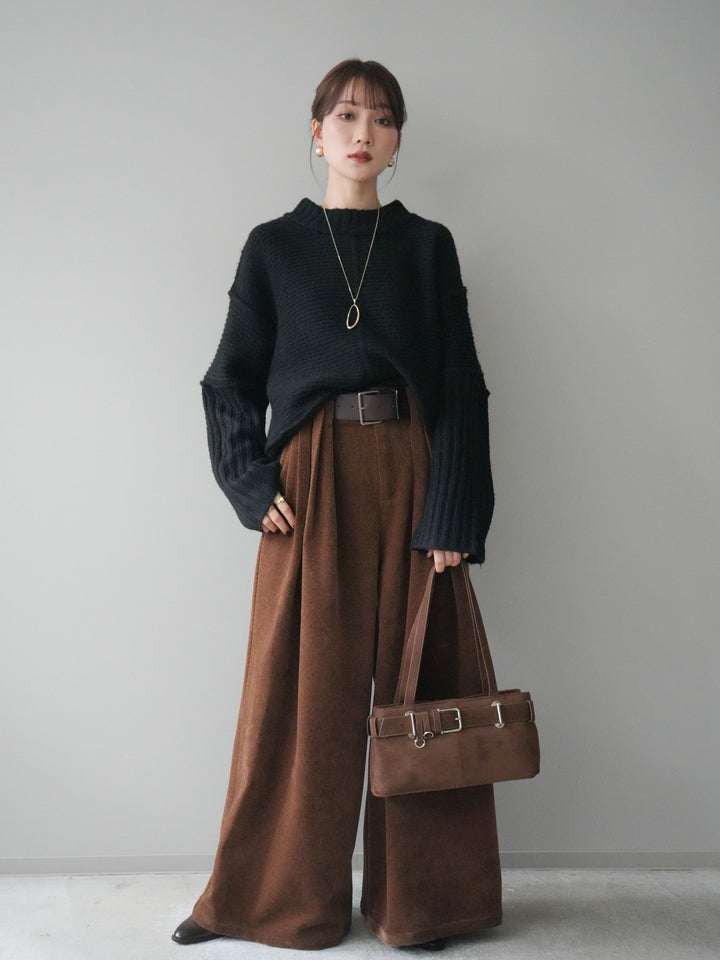 [SET]編み地切替ボトルネックニットプルオーバー+編み地切替ボトルネックニットプルオーバー(2set)