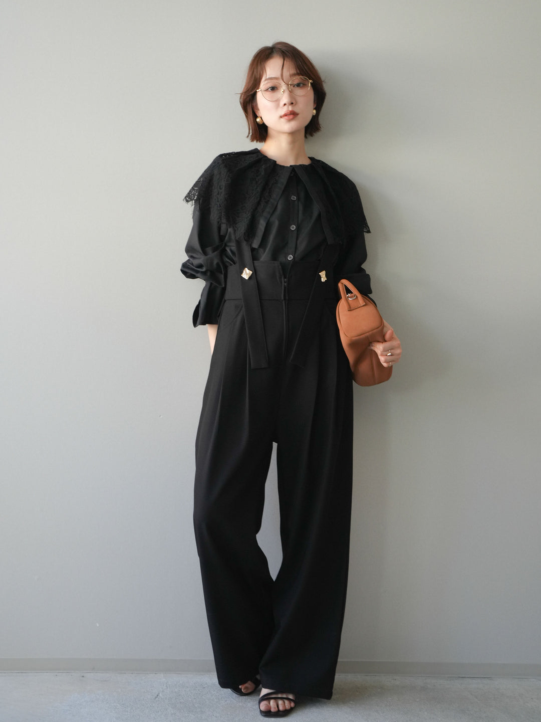 [予約]ビッグレースカラーブラウス/black