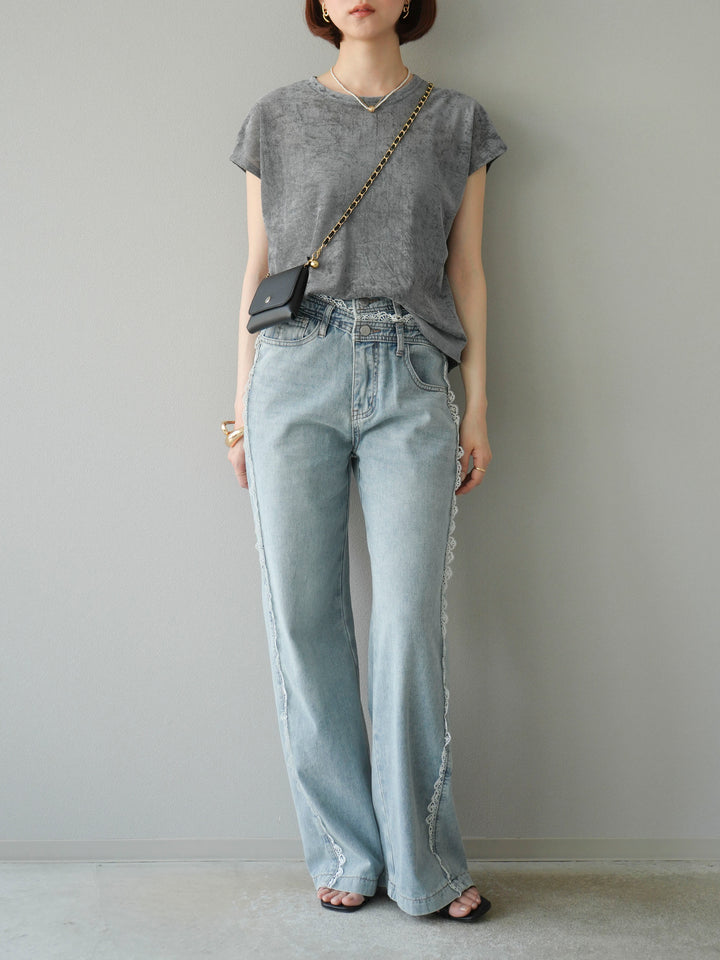 【預購】Line蕾絲牛仔褲/淺藍