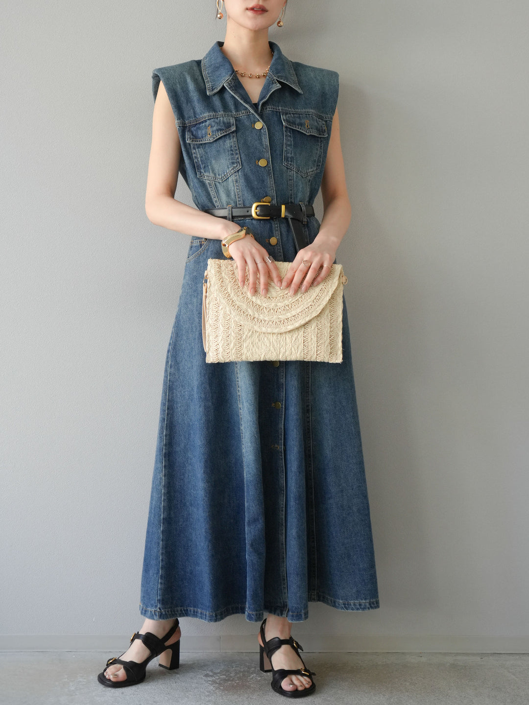 【預購】束帶牛仔襯衫裙/藍色