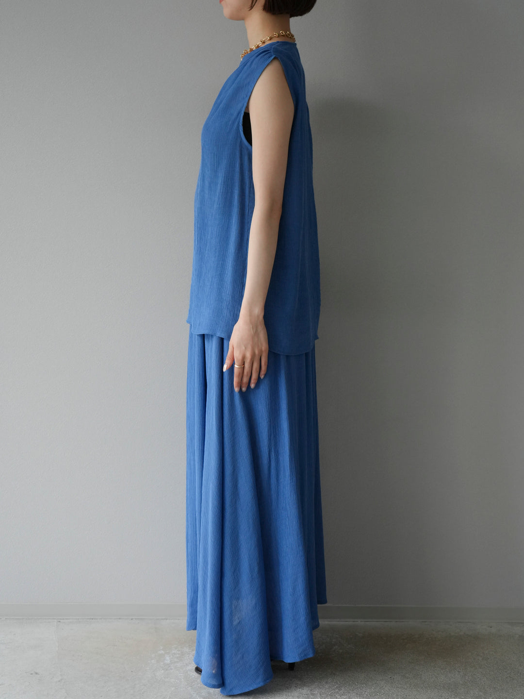 [SET]ビーズモチーフ楊柳ブラウス＆フレアスカートSET UP(2set)