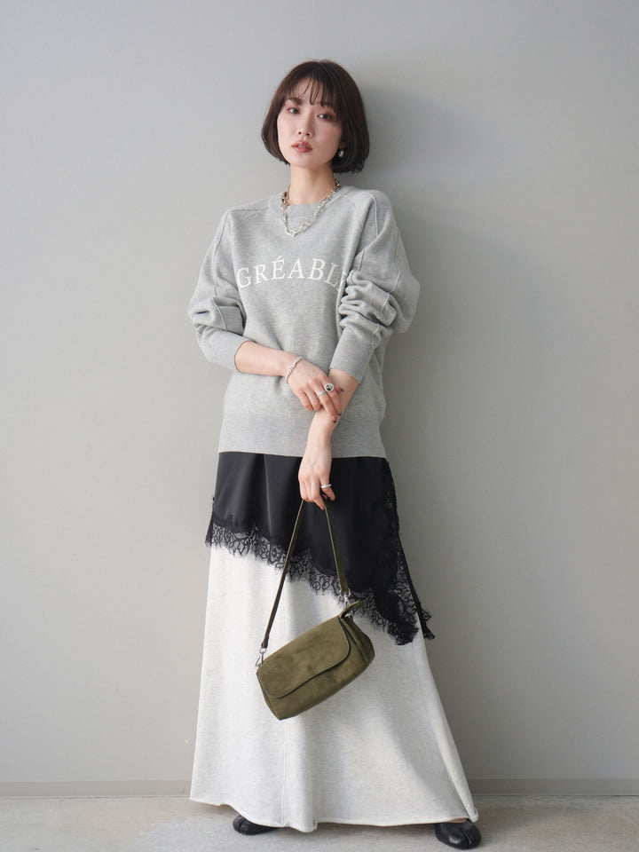 [予約]半ラバープリントロゴスウェットライクニットプルオーバー/mokugray