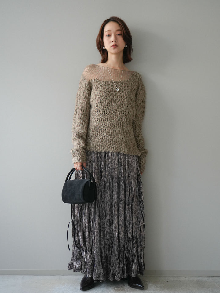 [予約]レオパードベロアワッシャーロングスカート/gray