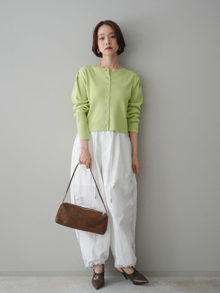 [SET]クリアボタンタックニットカーディガン+ドロストサイドラインナイロンパンツ(2set)