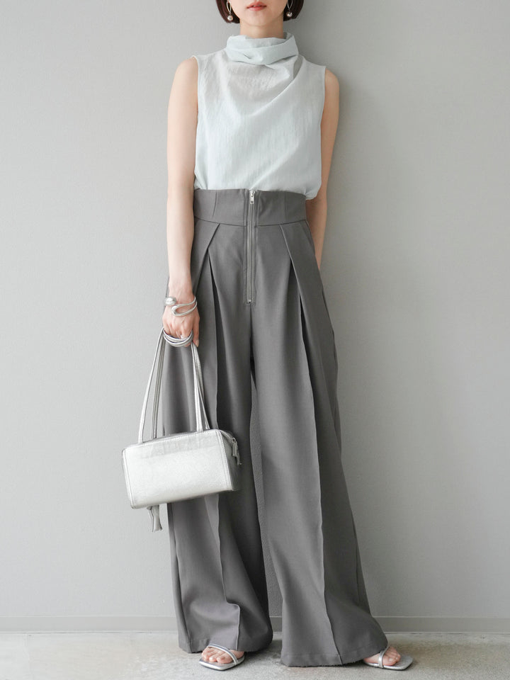 [SET] 後繫帶無袖上衣 + 拉鍊褶襉寬褲 (2 套)