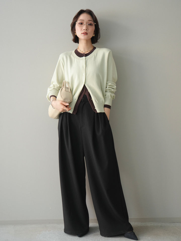 [予約]配色レイヤードコットンアクリルニットカーディガン/mint