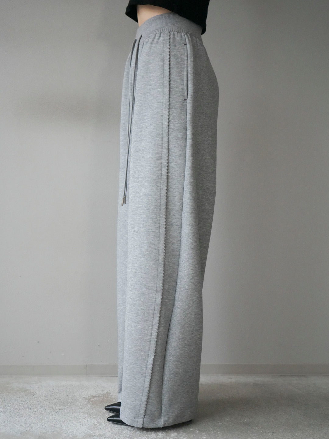[予約]ステッチデザインウエストリブニットスエットパンツ/lightgray