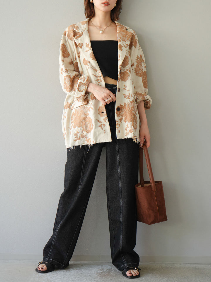 [予約]センターシームラップデザインストレートデニム/ブラック