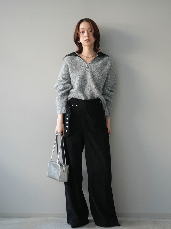 [予約]バイカラージップニットプルオーバー/gray