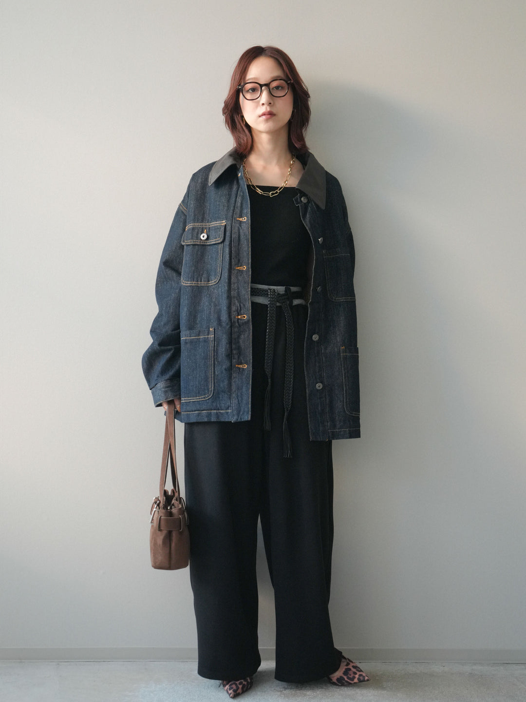 [予約]編み込みベルト付きウエスト配色スエットパンツ/black