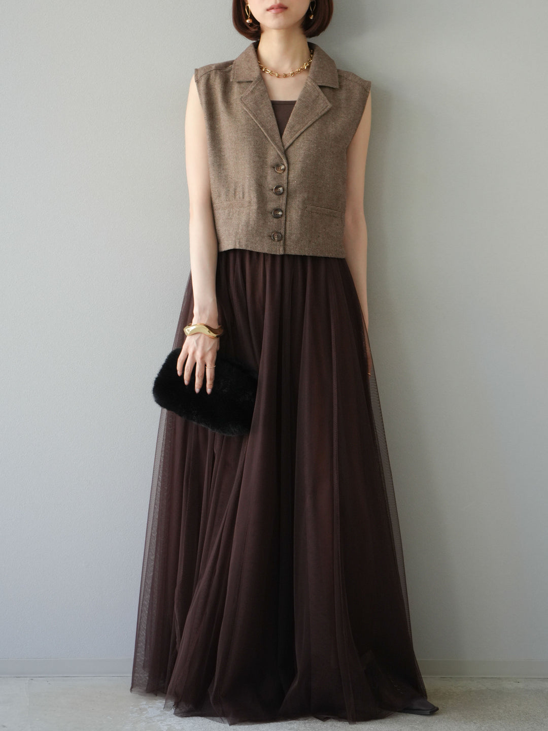 [予約]チュールボリュームスカート/ブラウン