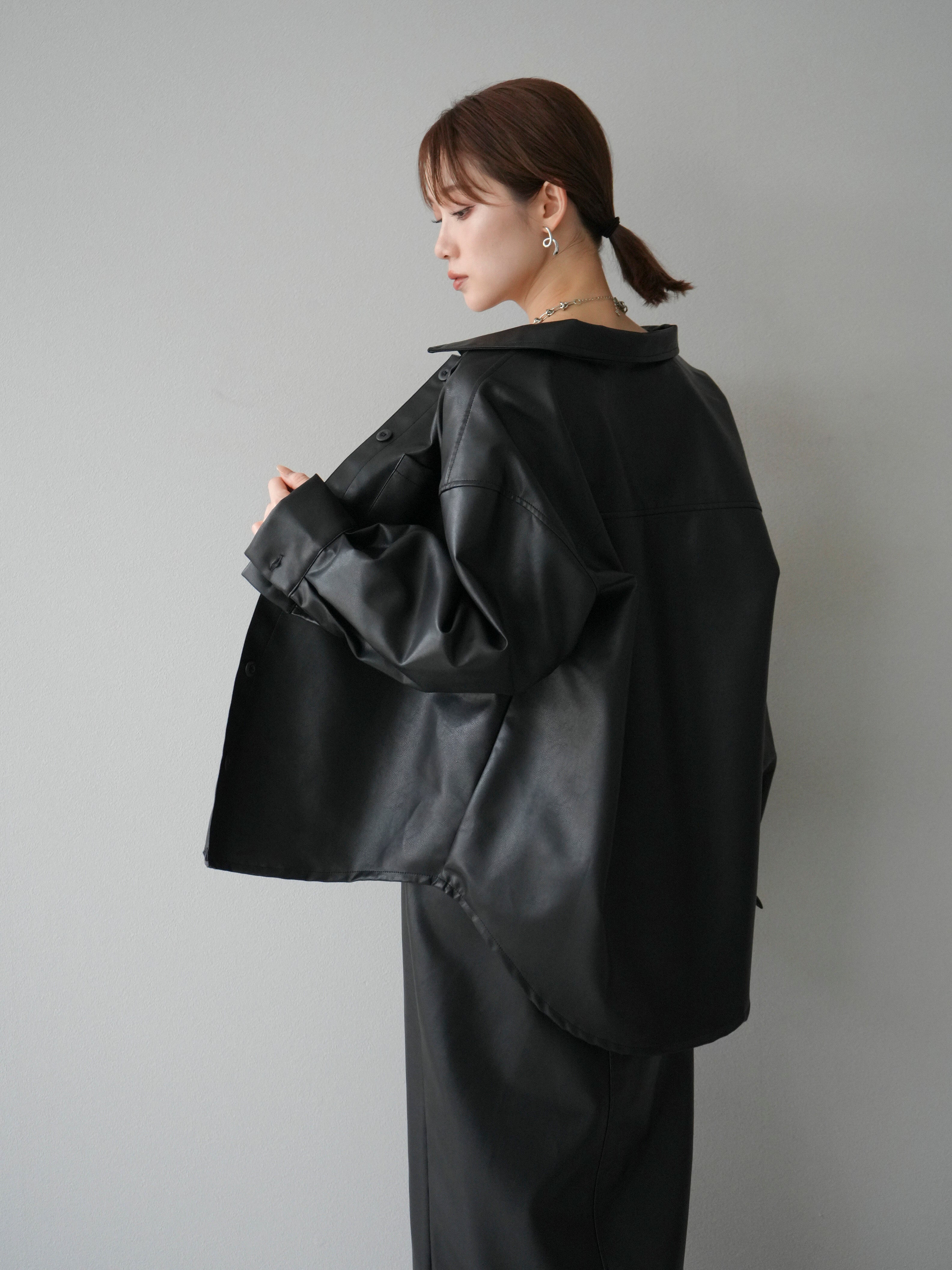 予約]フェイクレザーシャツ/ブラック – Lumier