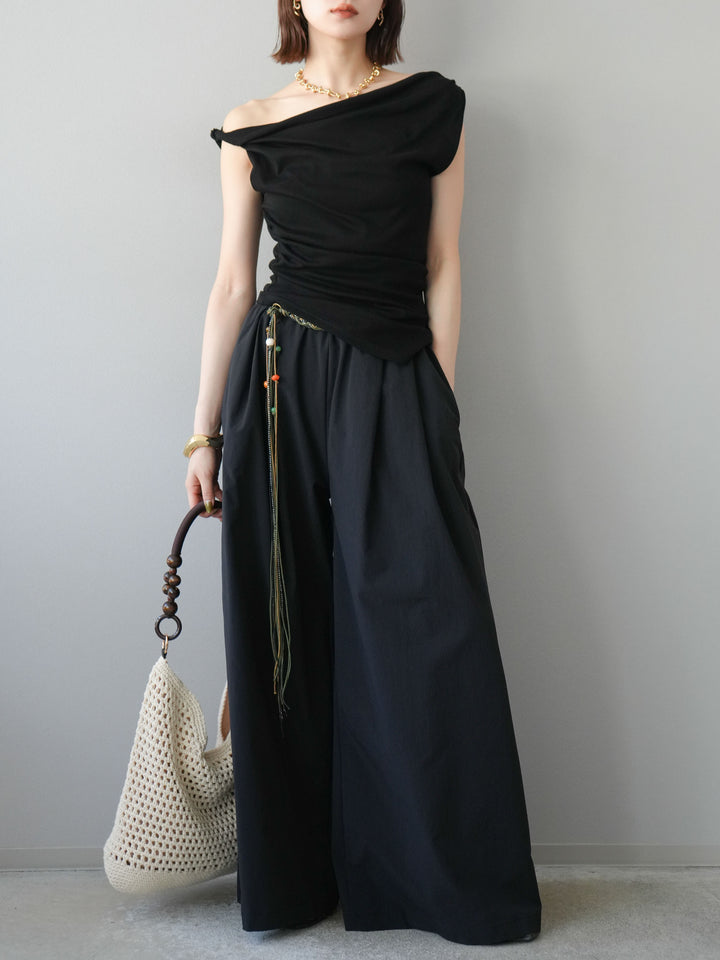 [SET]タックデザイントップス＆ビーズベルト付きパンツSET UP(2set)