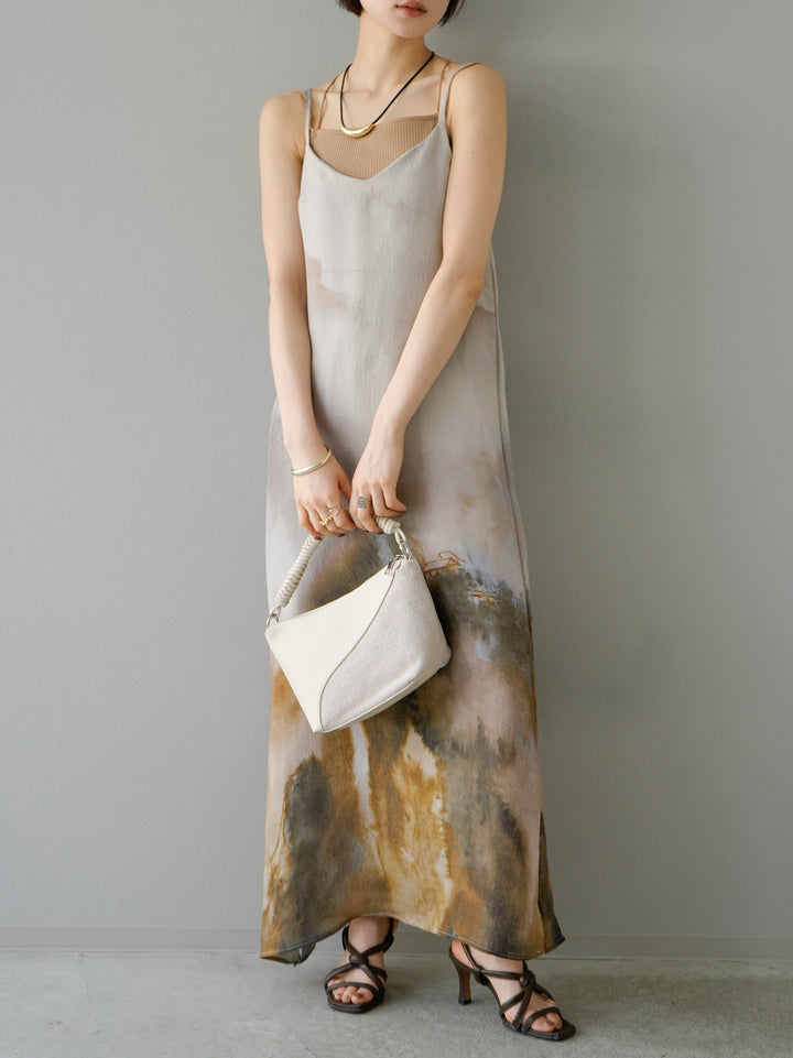 [Pre-order] Art Print Camisole Dress/Brown