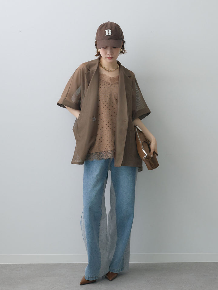 [予約]ジョーゼットドットレースキャミソール/beige