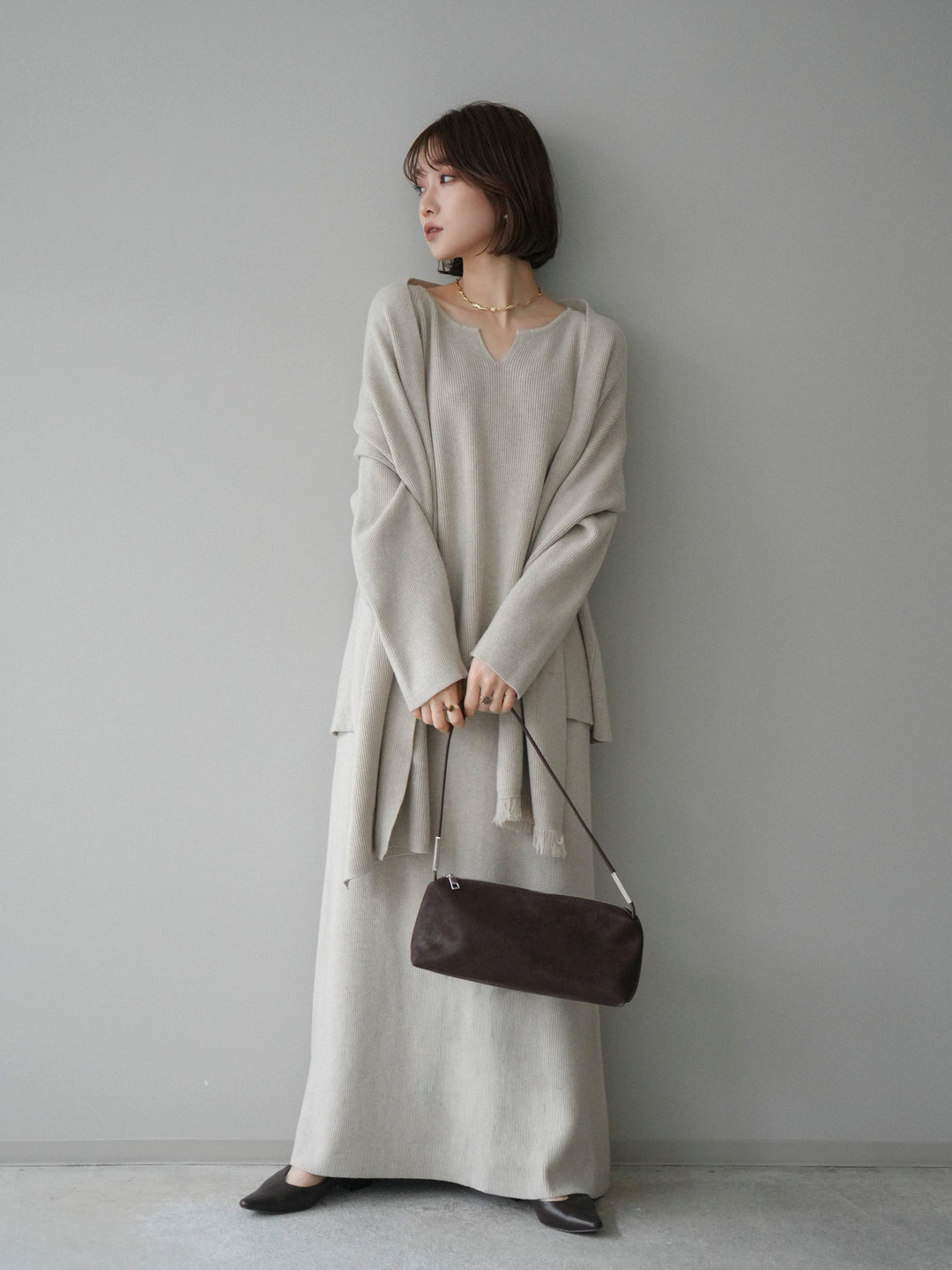 [SET]ストール付キーネックニットSET UP