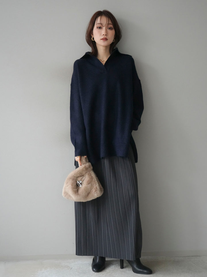 [予約]スキッパーオーバーニットプルオーバー/navy