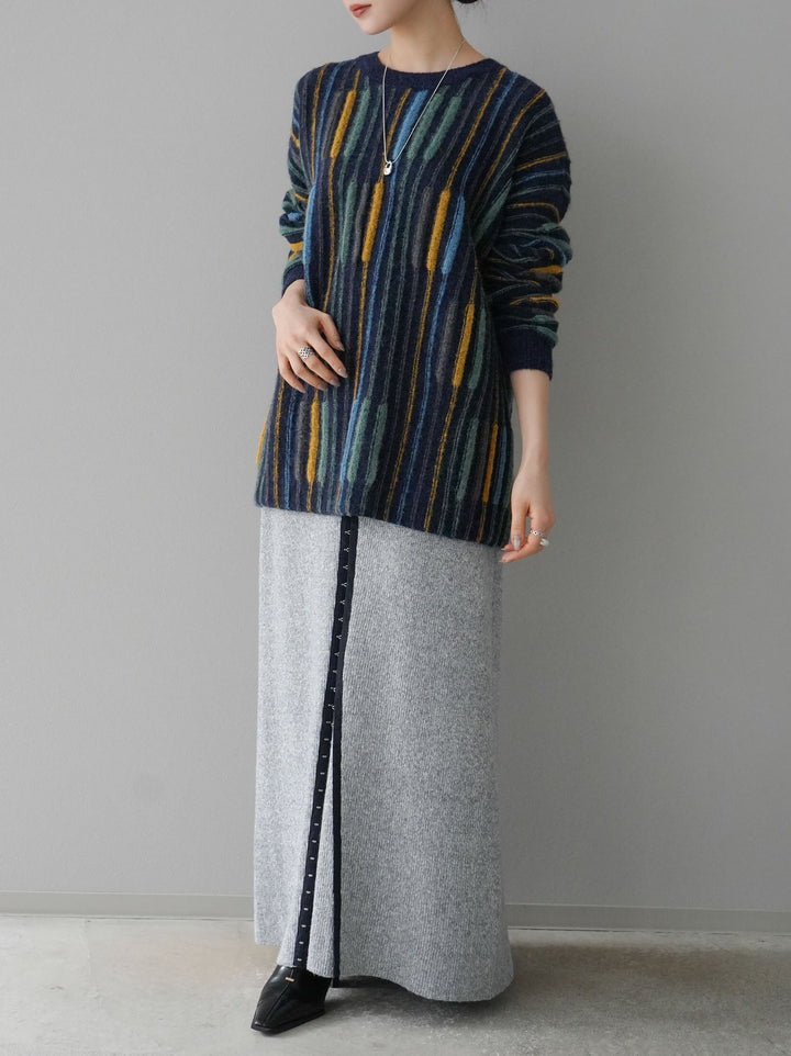 [預訂] 鉤花多向針織半身裙/灰色