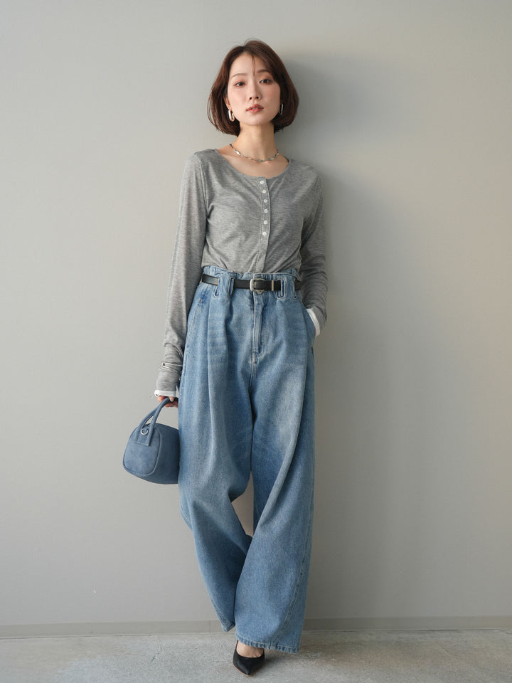 [予約]シアーリブバイカラーカーディガン/gray