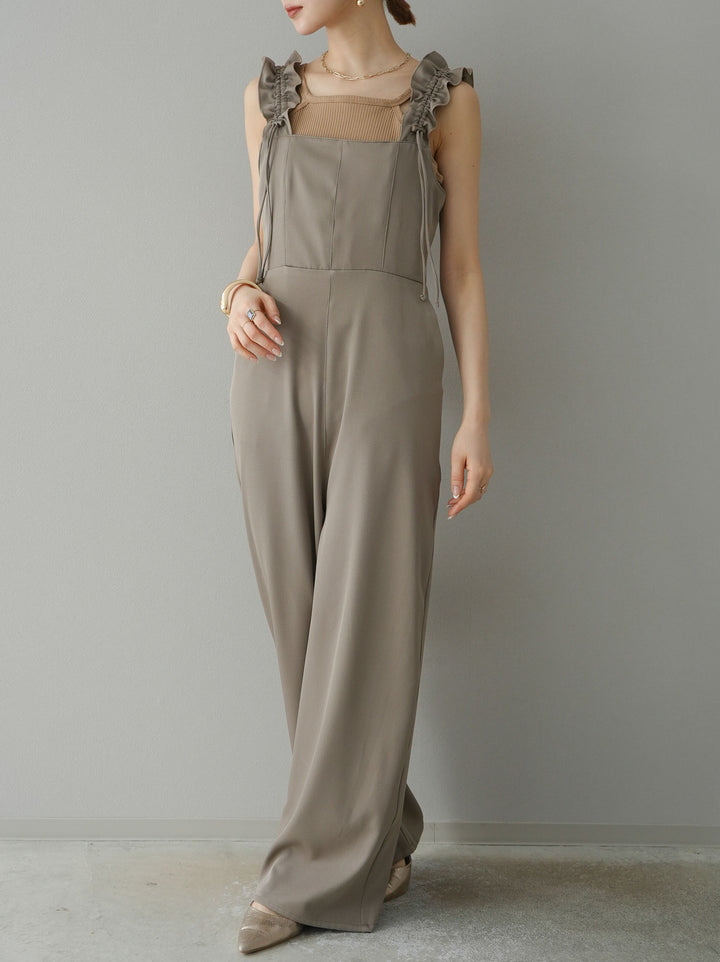 [預訂] 繫帶荷葉邊連身衣/灰褐色