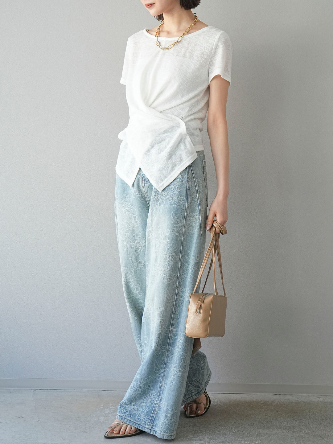 【預購】花提花牛仔寬褲/藍