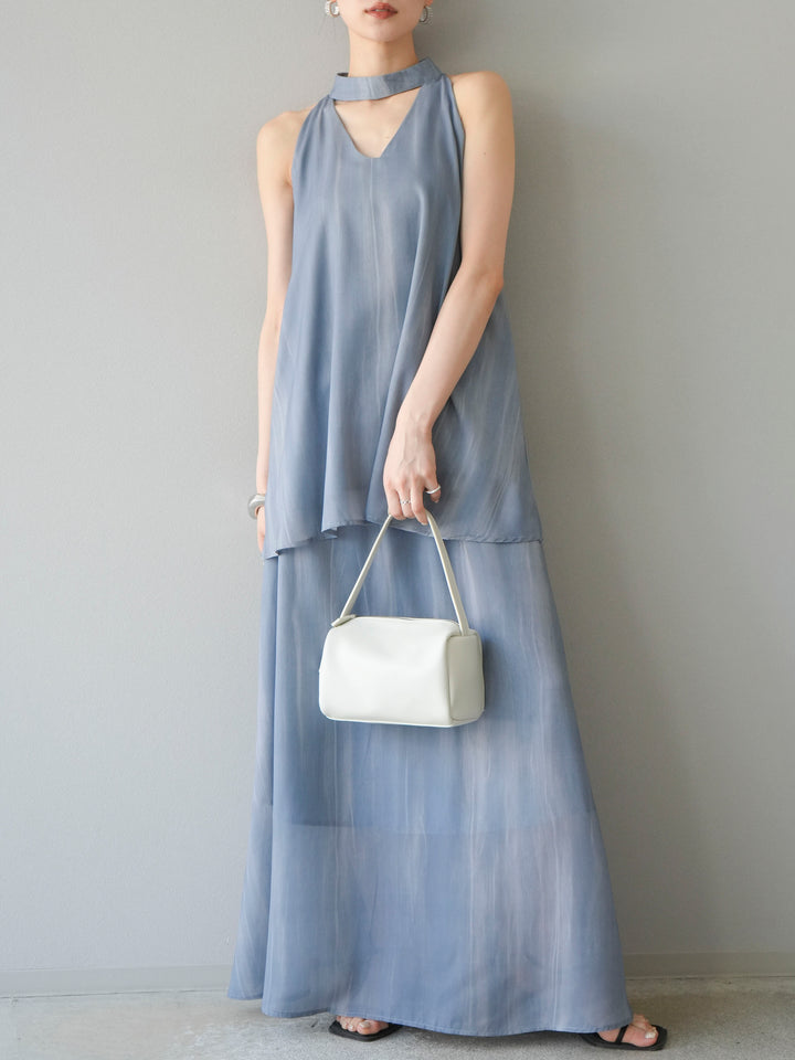 [SET] 細膩花紋V領襯衫＆喇叭裙（2套）