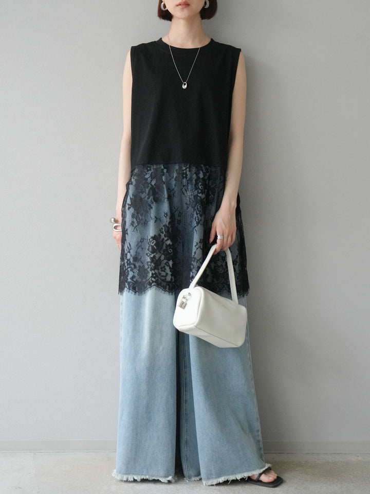 【預購】流蘇高腰寬牛仔褲/淺藍