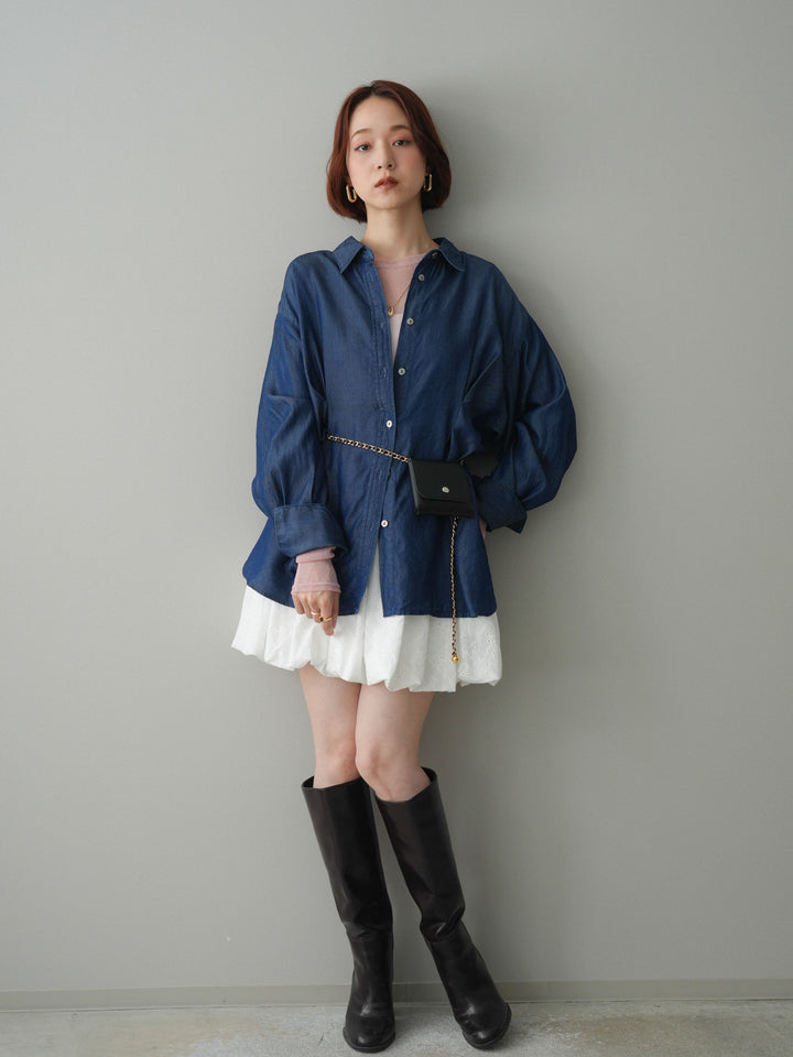 [予約]コットンライクレースバルーンミニスカート/white