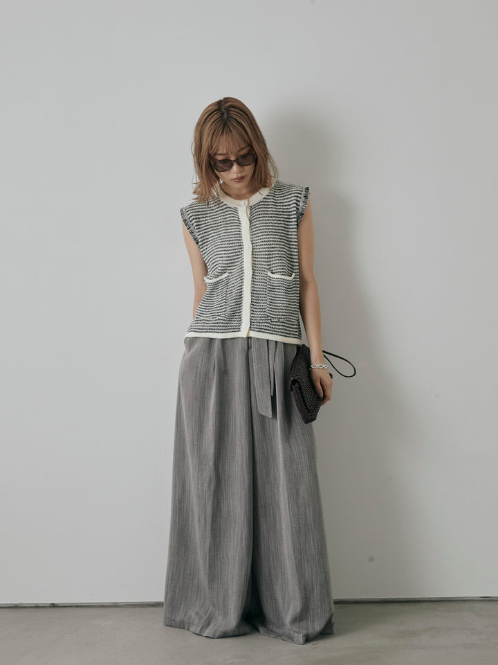 【預購】仿麻腰帶寬褲/灰色