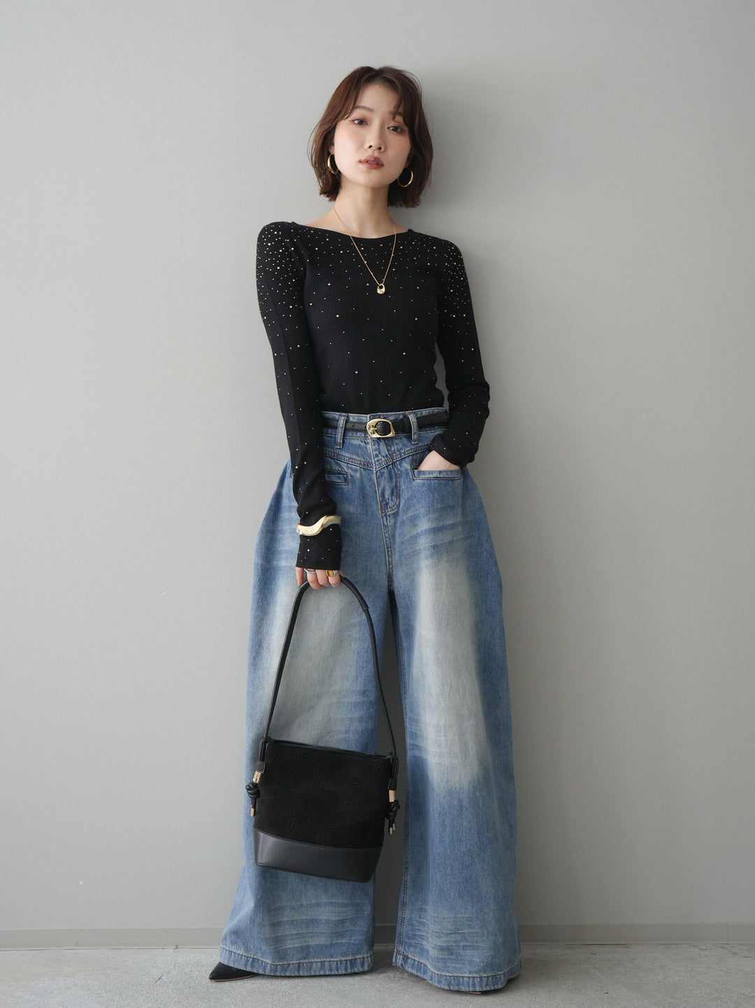 [予約]フロントポケットサイドタックワイドデニム/lightblue