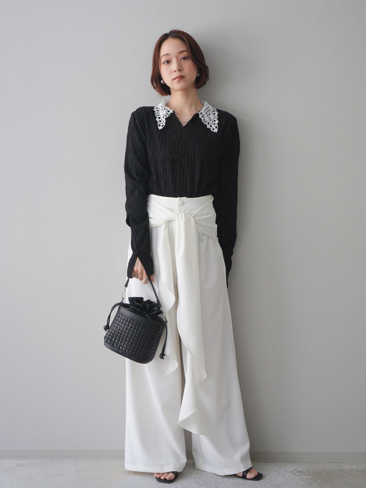 [SET]袖スリットレースカラートップス+選べるアクセセット(2set)