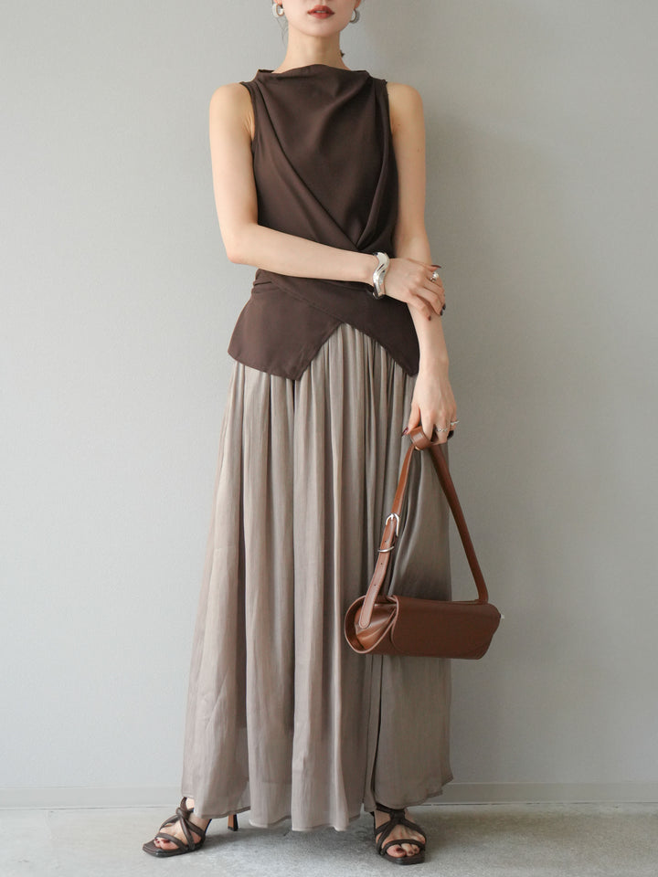 [SET]ノースリーブトップス＆シャイニーフレアスカートSET UP/(2set)