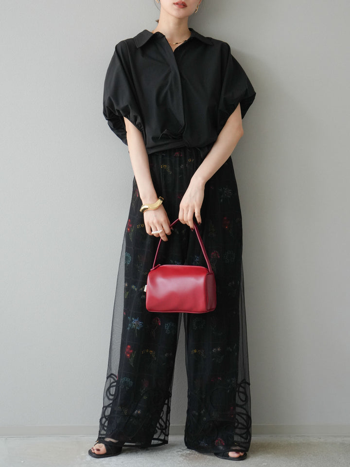 [予約]パッチワークフラワープリントイージーパンツ/ブラック