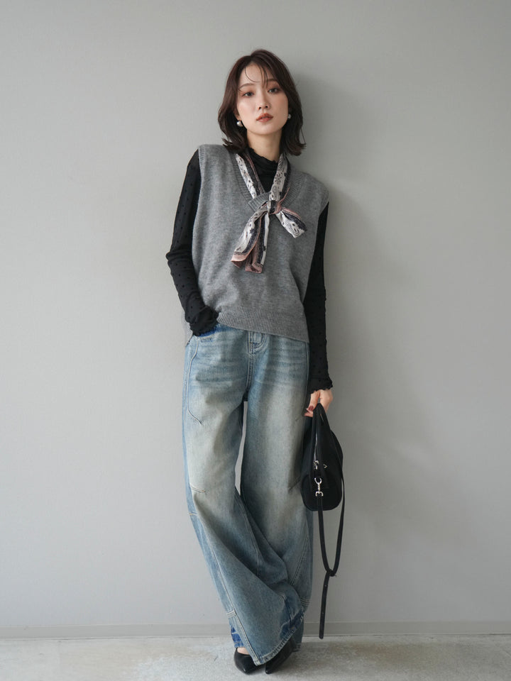 [予約]スカーフ付きニットベスト/gray