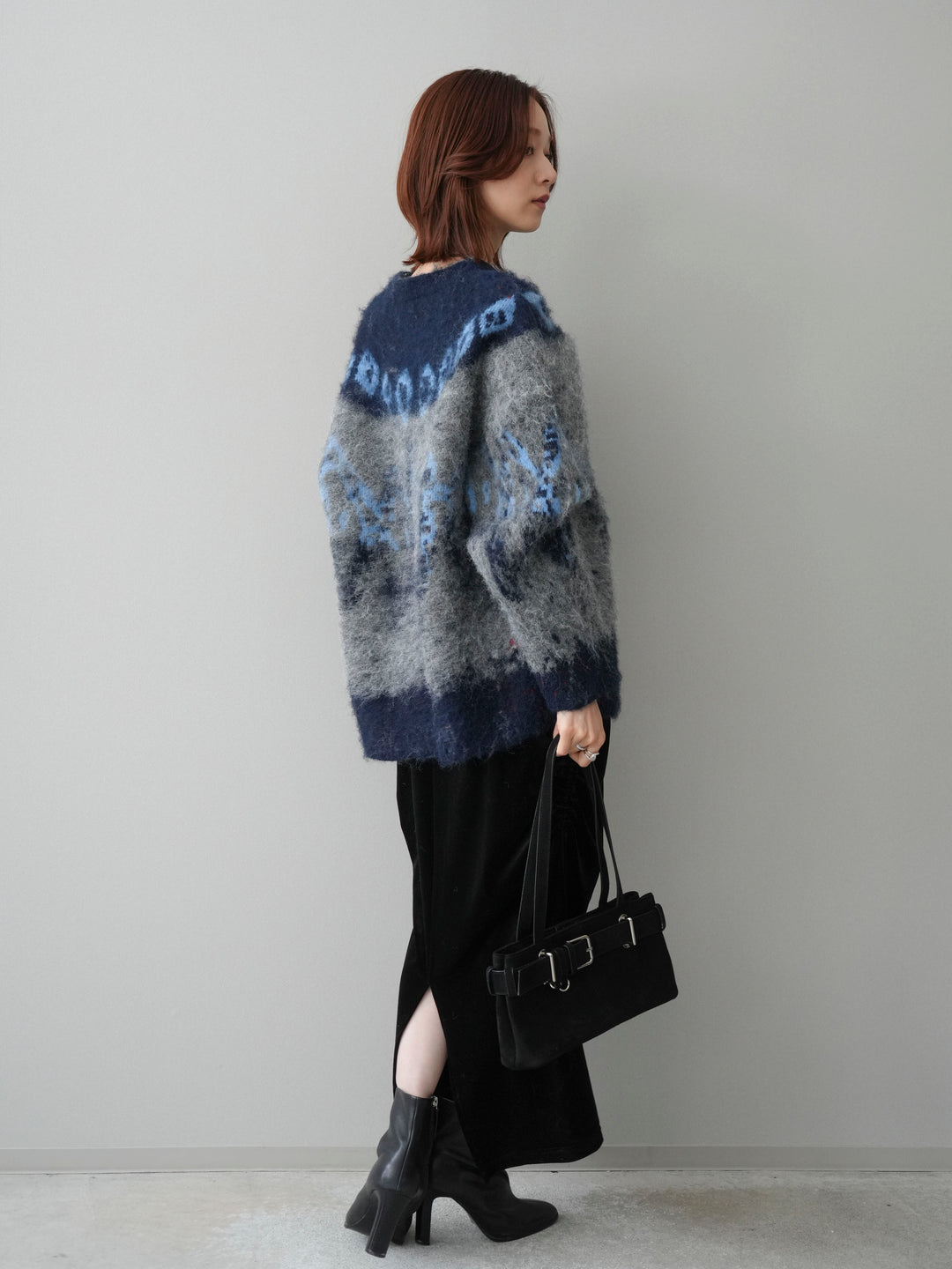 [SET]シャギーニュアンス柄ニットプルオーバー+ギャザーベロアスカート(2set)