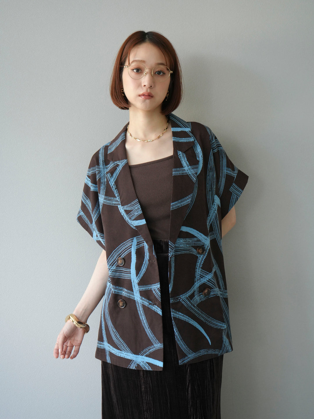 [予約]サークル柄ハーフジャケット/ブラウン