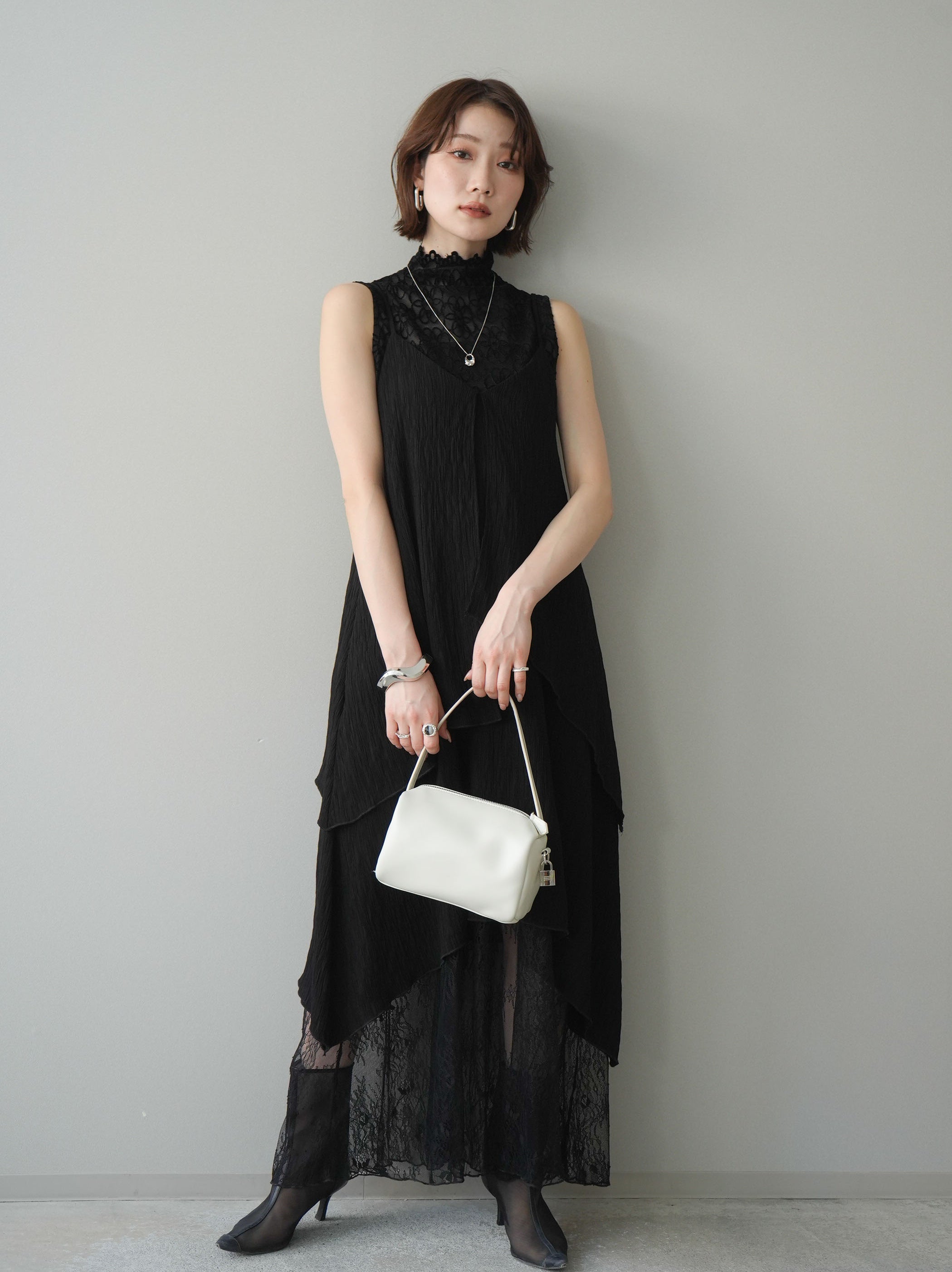 予約]レース切替アシンメトリーワンピース/black – Lumier