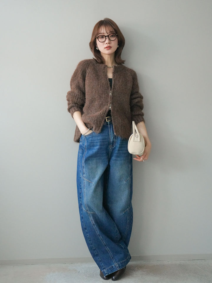 [予約]MIXヤーンモヘアタッチZIPニットカーディガン/brown