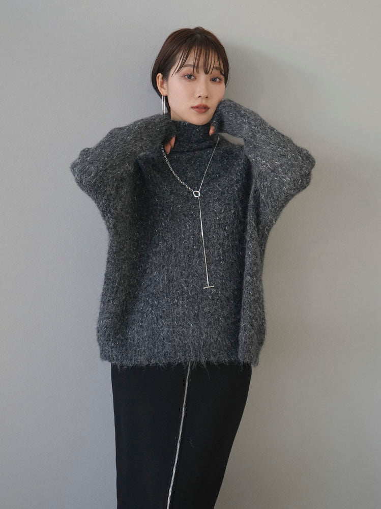 [Pre-order] Mixed yarn high neck knit pullover/charcoal gray