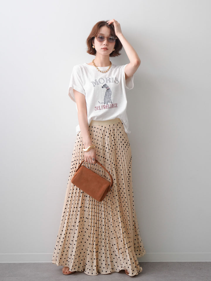 [SET]ドッグエンブロイダリーTEE+ドットアコーディオンプリーツスカート(2set)