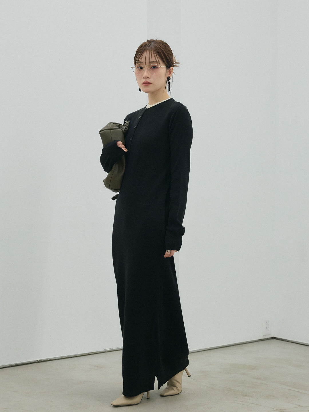 【Allure】[SET]ヘンリーネックレイヤードニットワンピース+ヘンリーネックレイヤードニットワンピース(2set)