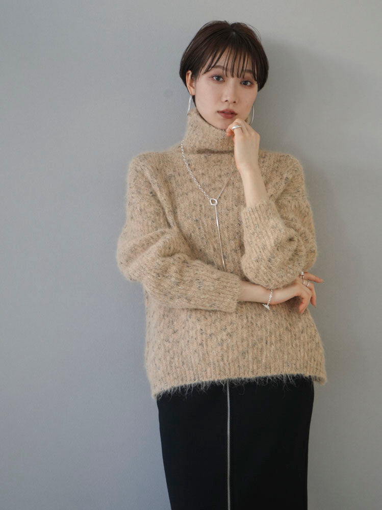 [Pre-order] Mixed yarn high neck knit pullover/beige