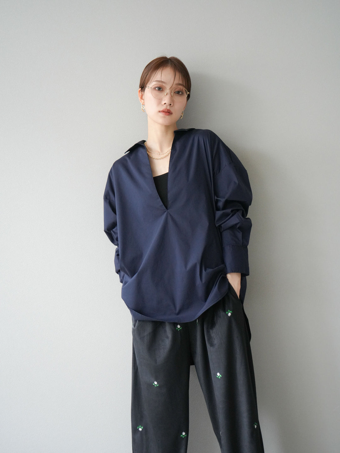 [予約]ブロードディープスキッパーブラウス/ネイビー