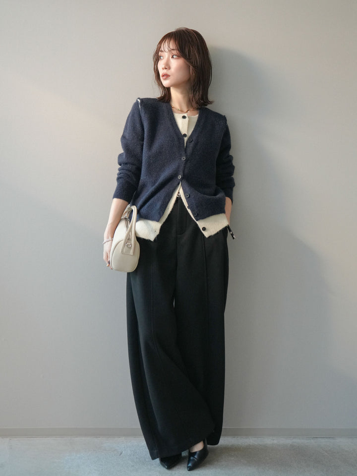 [予約]ベルト付き裏起毛ワイドパンツ/black