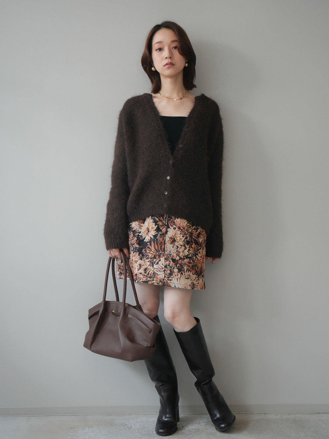 [予約]フロントZIPアソート柄ミニスカート/beigebigflower