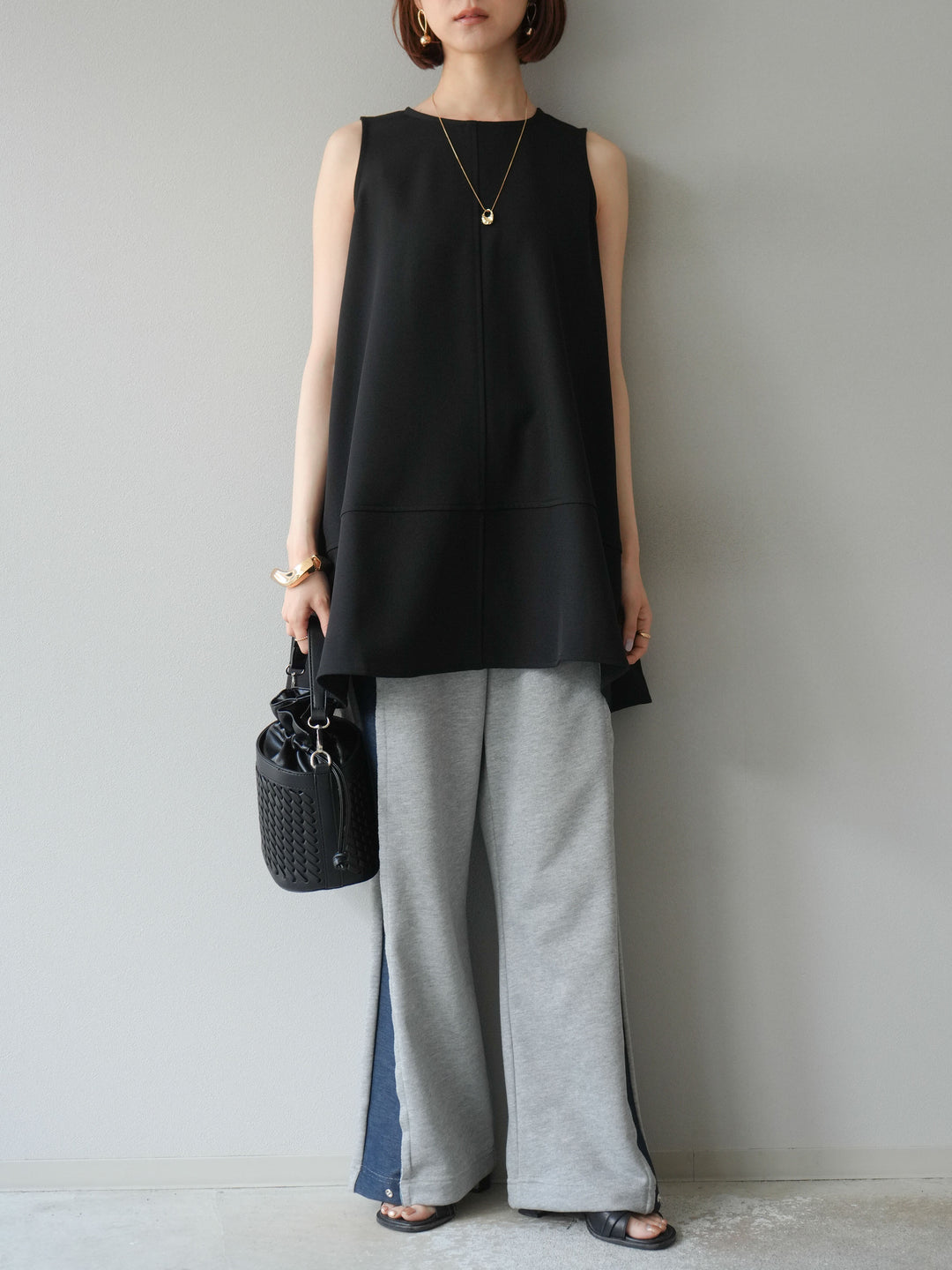 [予約]デニム切替2WAYデザインスウェットパンツ/グレー