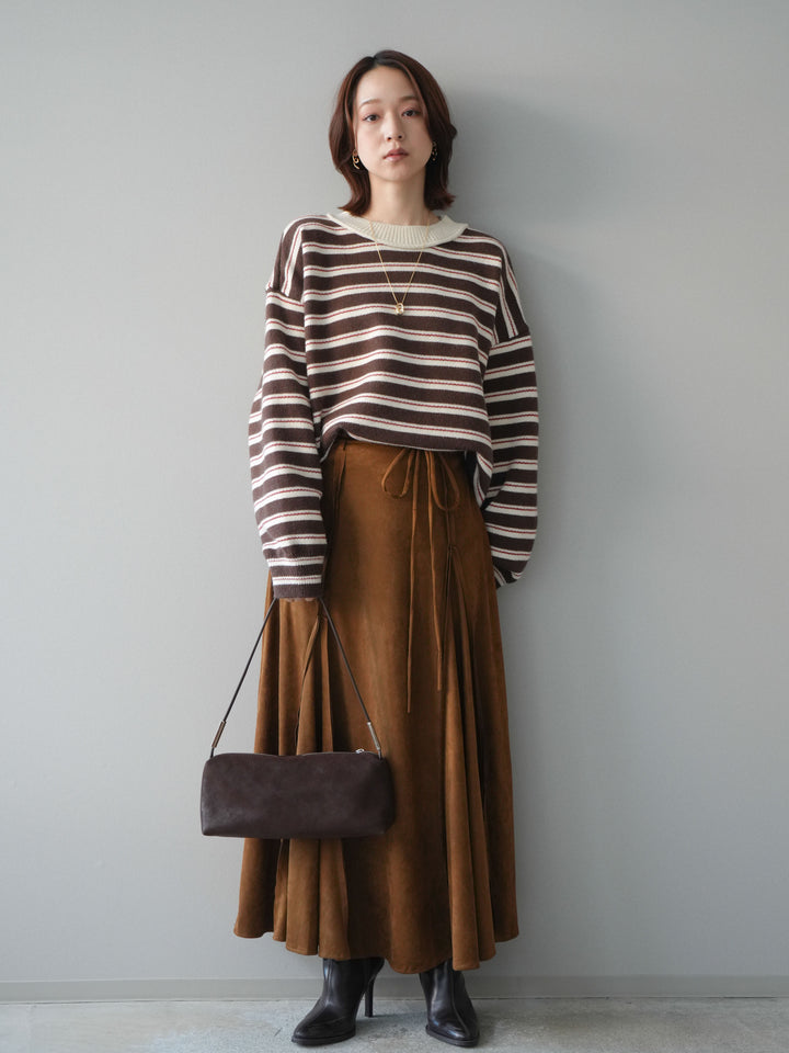 [予約]モックネックボーダーニットプルオーバー/brown