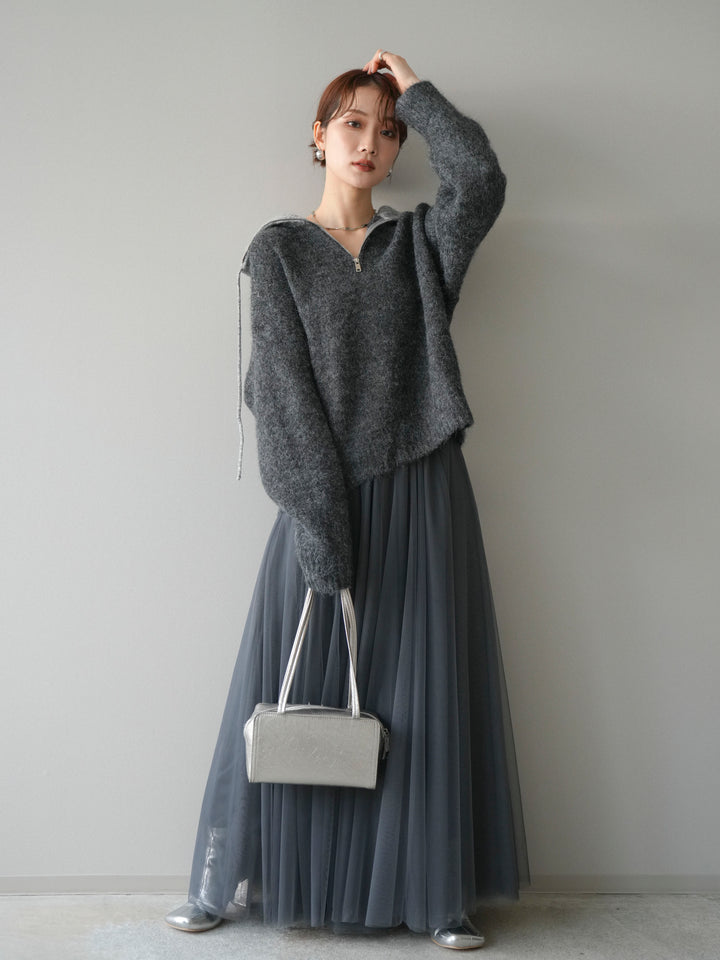 [予約]バイカラージップニットプルオーバー/charcoal