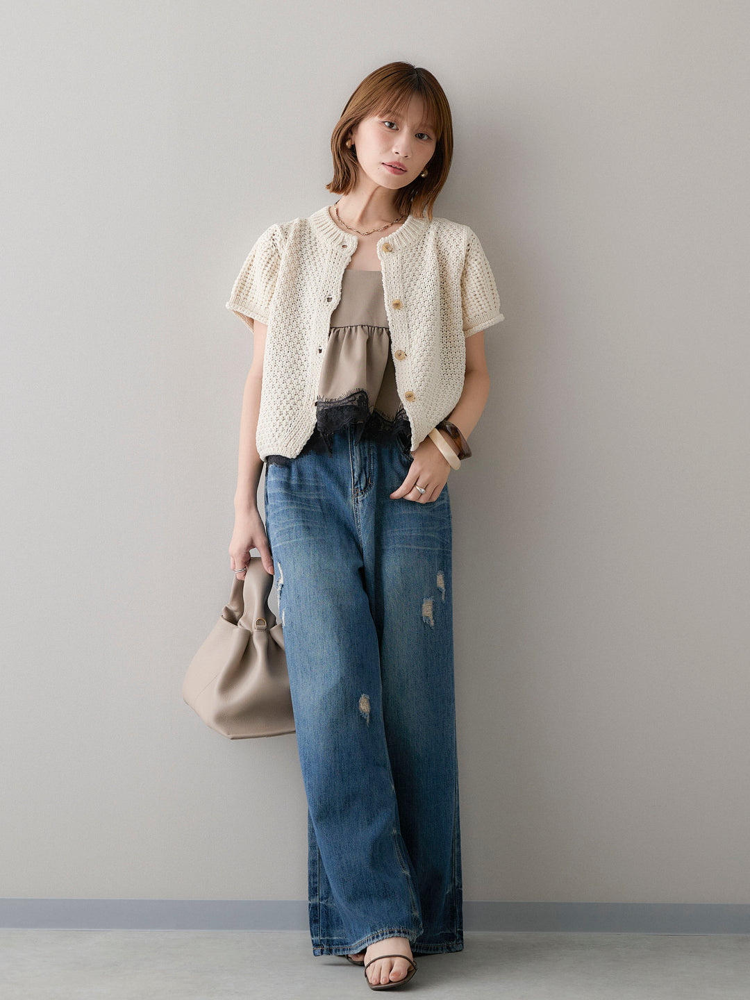 【套裝】低針數半針織開襟衫 + 低針數半針織開襟衫（2件組）