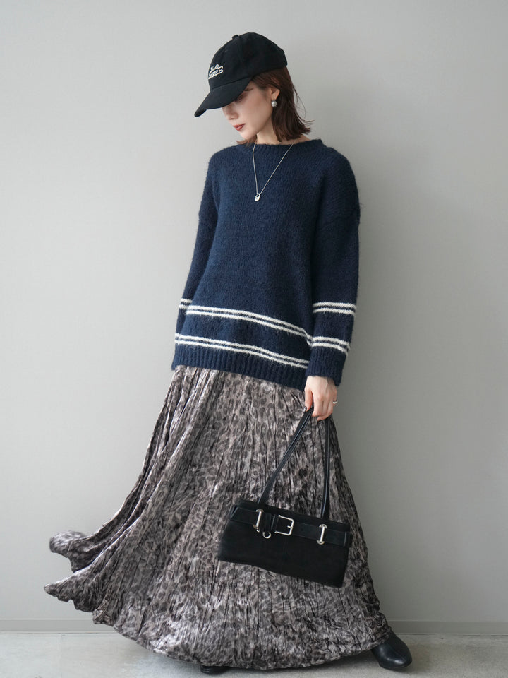 [予約]クルーネックラインボーダーニットプルオーバー/navy